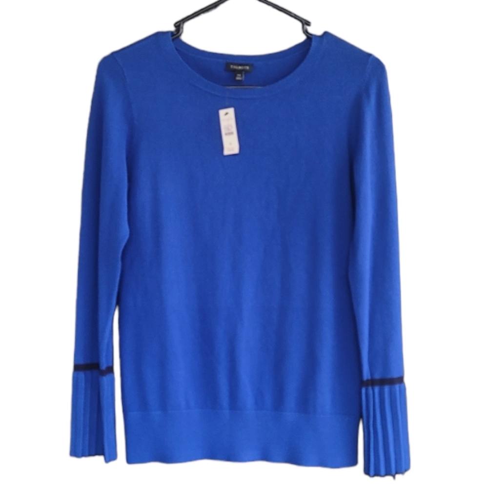 NWT! Talbots Blue Viscose Knit Pullover Pleated Sleeve Sweater XS